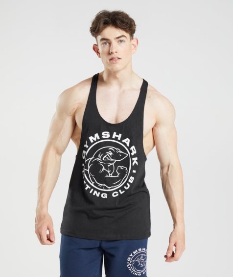 Men's Gymshark Legacy Stringer Tanks Black | NZ 5BZYKH